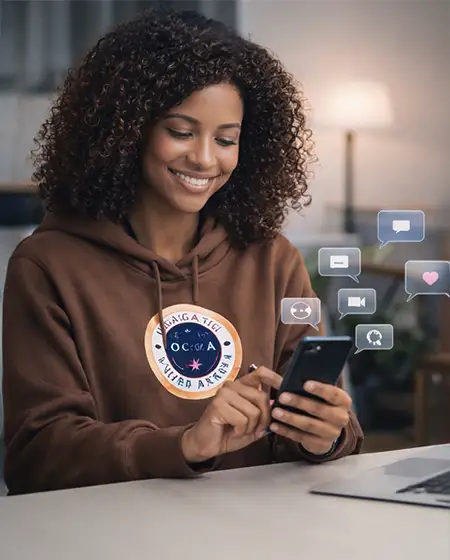 Woman on phone smiling